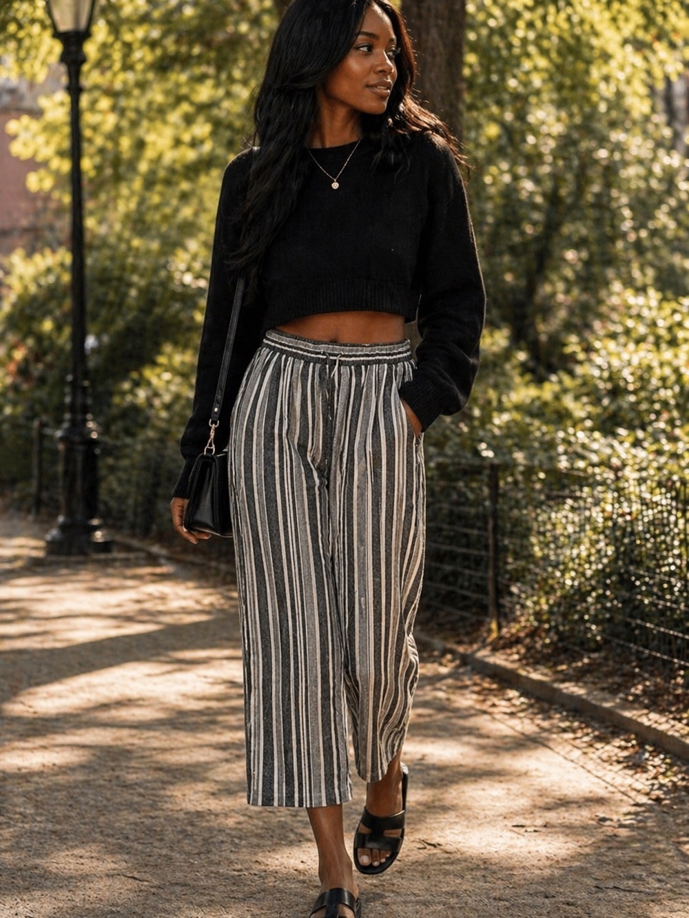 Banana Republic Black and White Striped Wide-Leg Pants